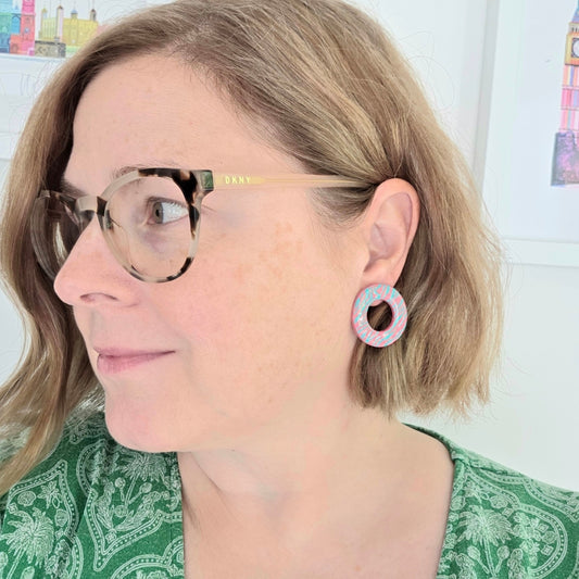Pink & Turquoise Zebra Statement Studs