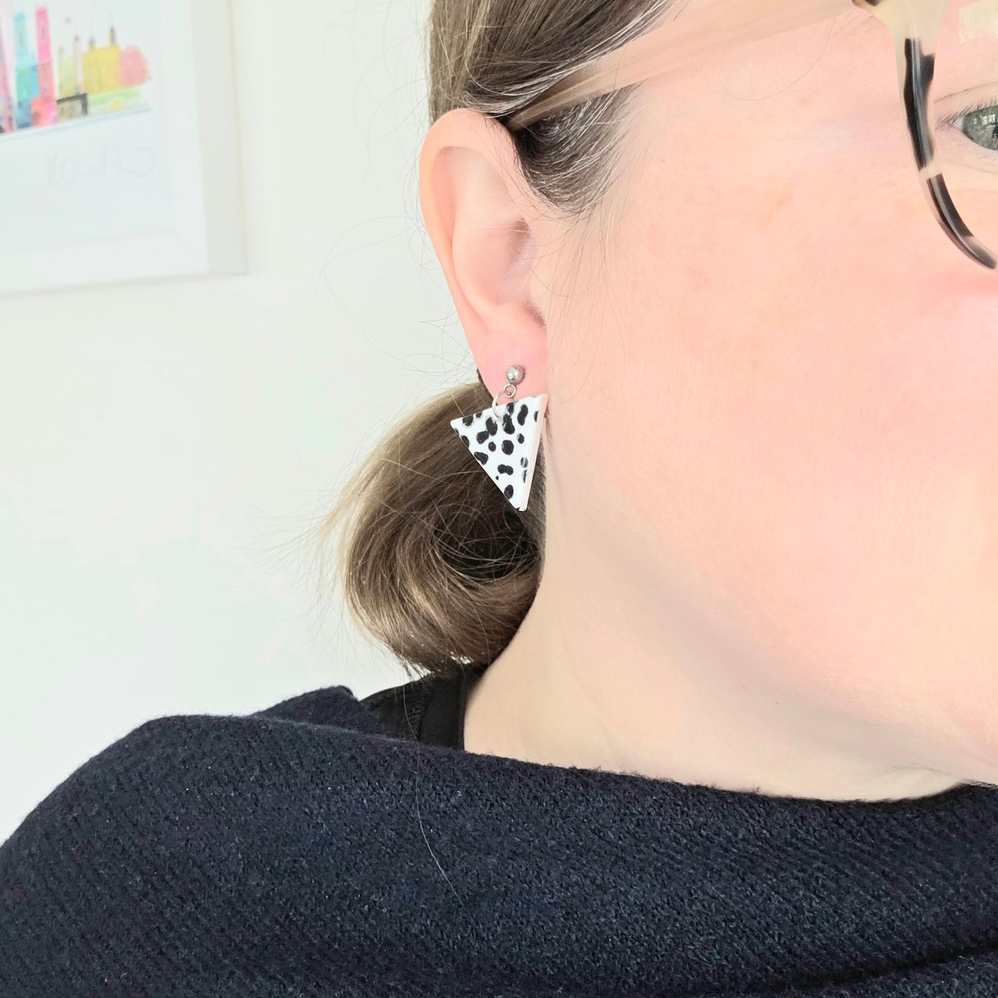 Large White & Black Triangle Dangles