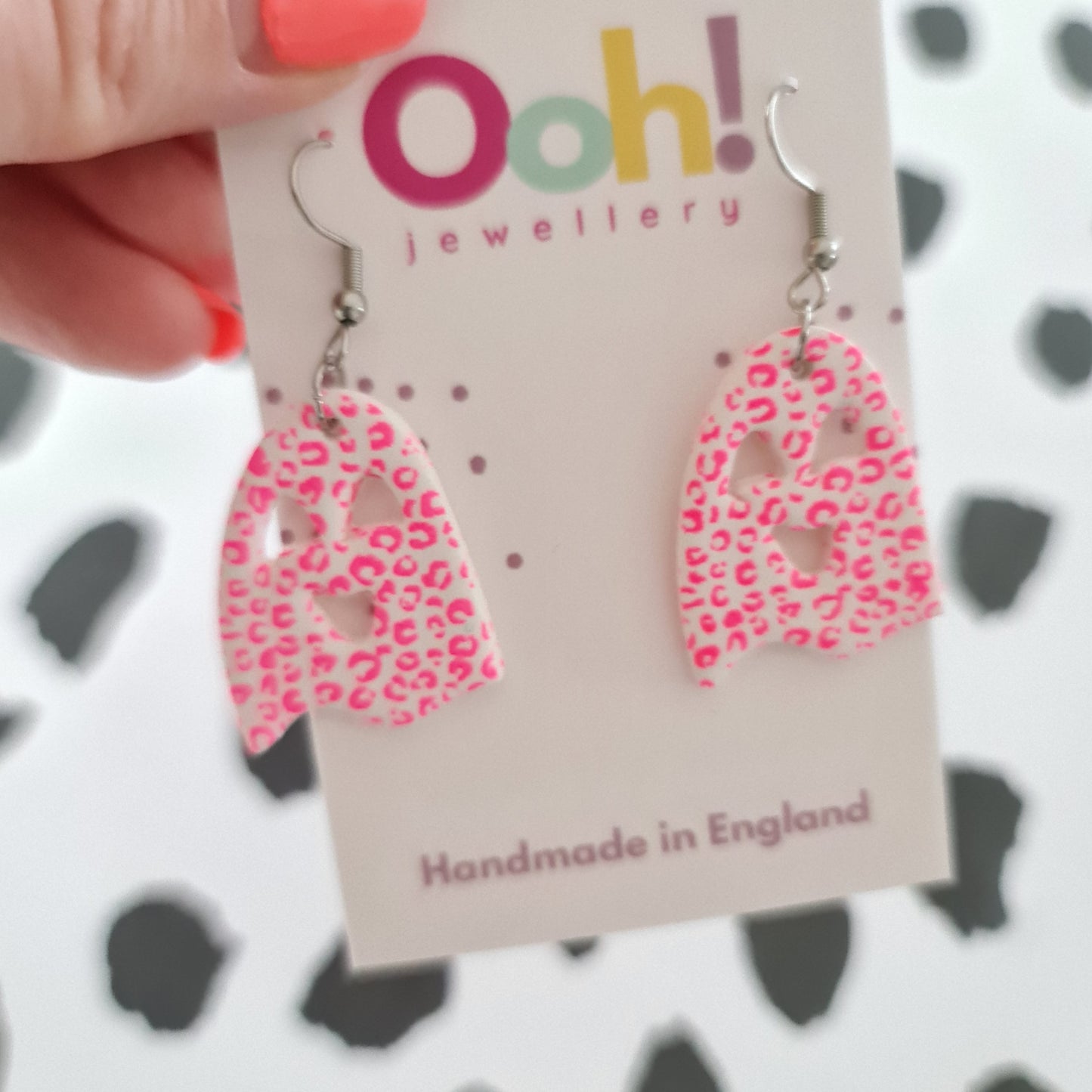 Pink Leopard Print Ghost Dangles