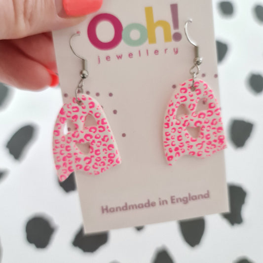 Pink Leopard Print Ghost Dangles