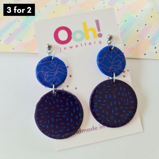 Blue & Purple Round Drop Earrings