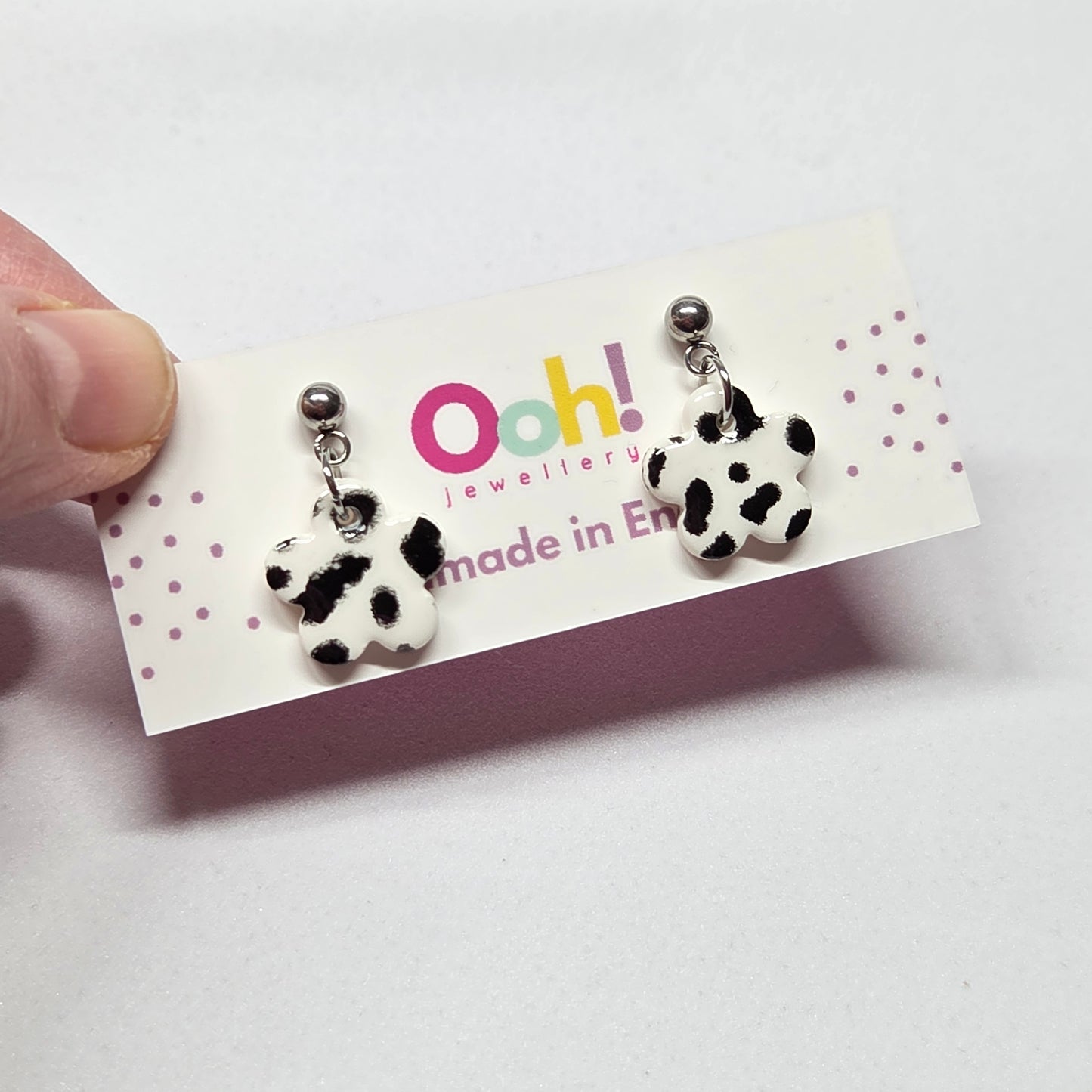 White & Black Flower Dangles